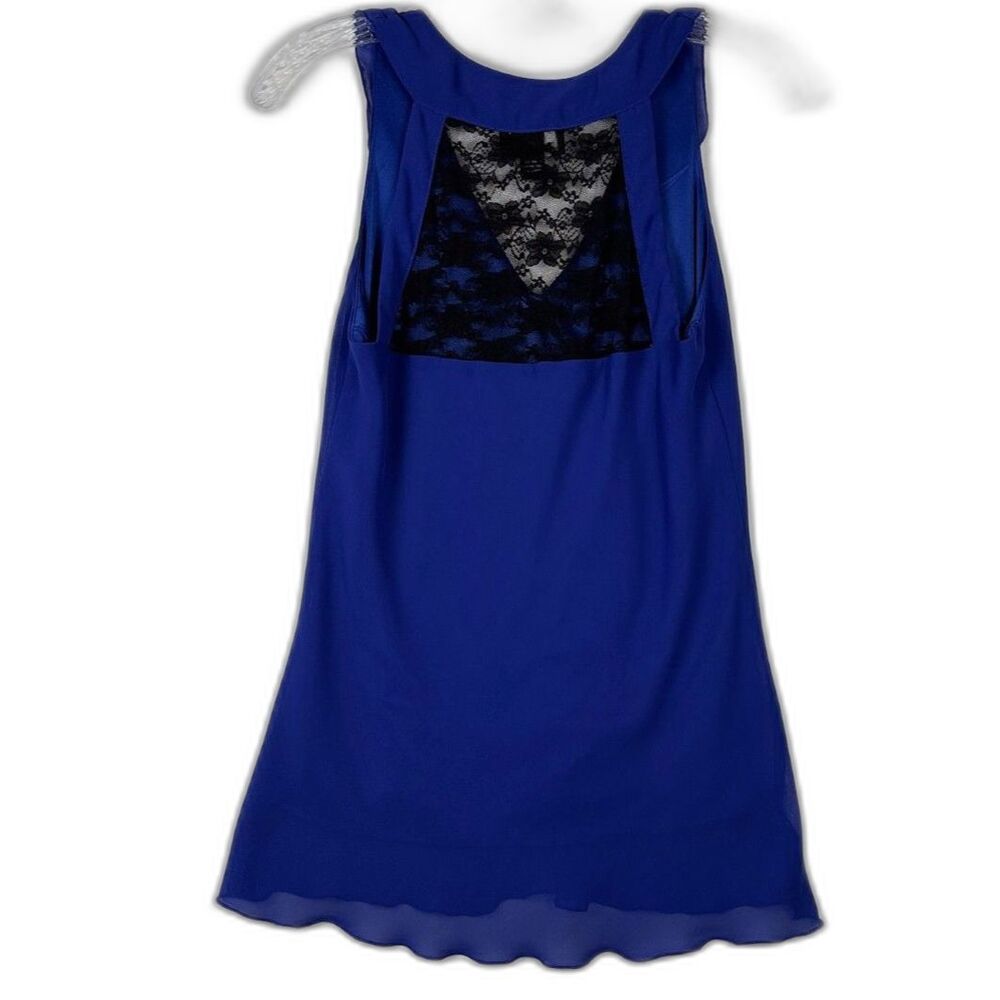 IZ Byer Royal Blue Ruffle Sleeveless Blouse with Black Lace Back Juniors M - Picture 2 of 6